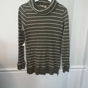 L.L. Bean Olive Green Striped Cowl Neck Sweater